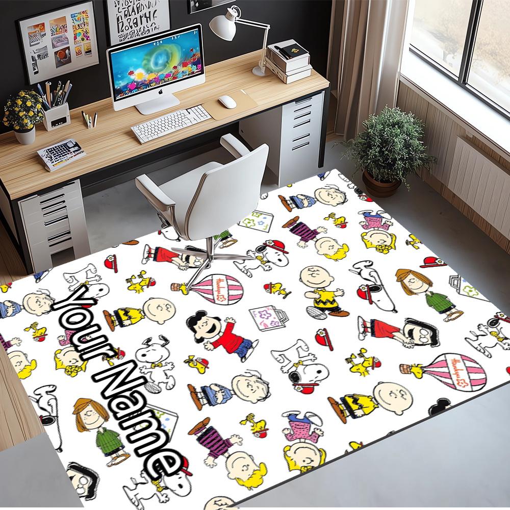Custom Name Snoopy Printed Carpet, Rug for Office Chair Living Room Bedroom Kitchen Room Decor Gifts.