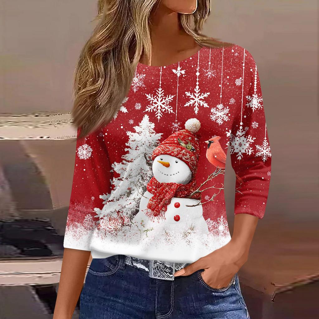 Рубашки с рукавом 3/4 для женщин, футболки с принтом, блузки, повседневные базовые топы больших размеров, пуловеры