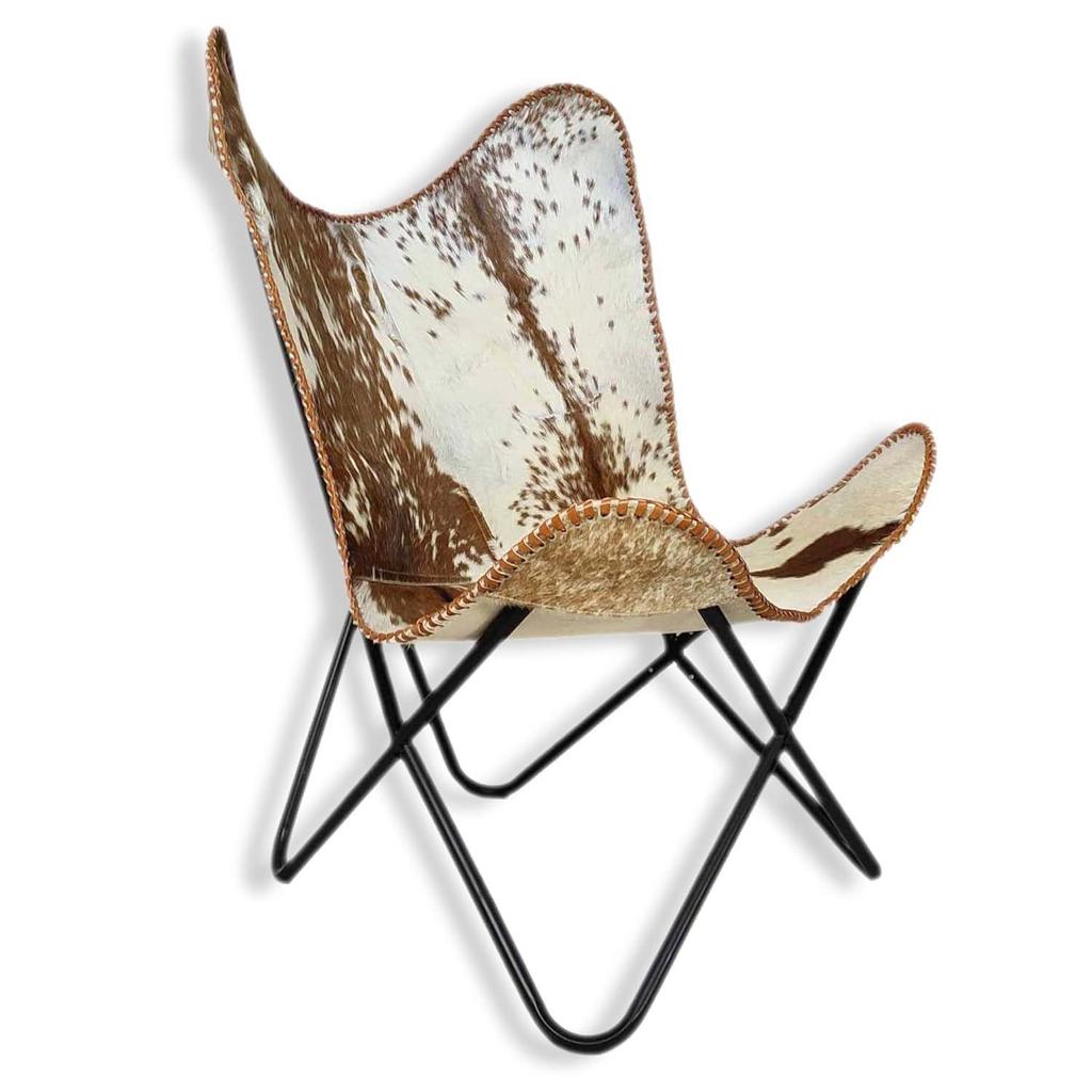 Handmade Brown & White Hair On Leather Butterfly Chair | Genuine Hair On Leather Butterfly Chair Home Decor | Handmade, Accent Arm Chair Iron Frame