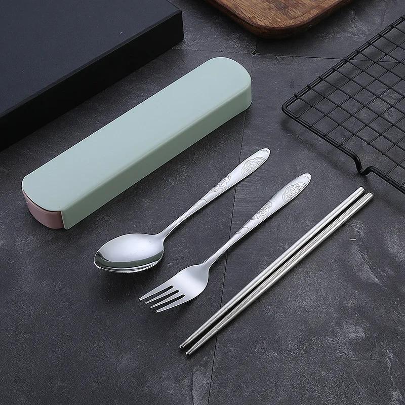3Pcs Stainless Steel Dinnerware Set Tableware Chopsticks Fork Spoon Eco-Friendly Travel Cutlery Set Utensil Box Chopsticks Set