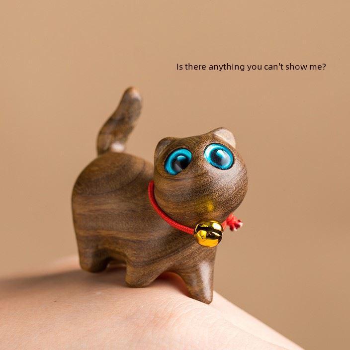 Украшение для кошек из зеленого сандалового дерева и черного дерева - креативная деревянная резьба в виде котенка