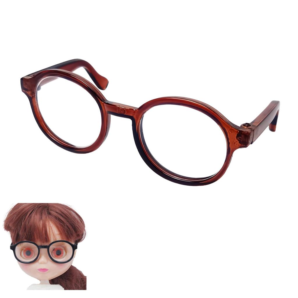 DOYOUCOTO Glasses Plush Doll, Chibi Plush, Oshikatsu, Round Glasses, Mini Doll Parts, Small Plush Toy, Pet Figure, Handmade Material (Clear Brown,