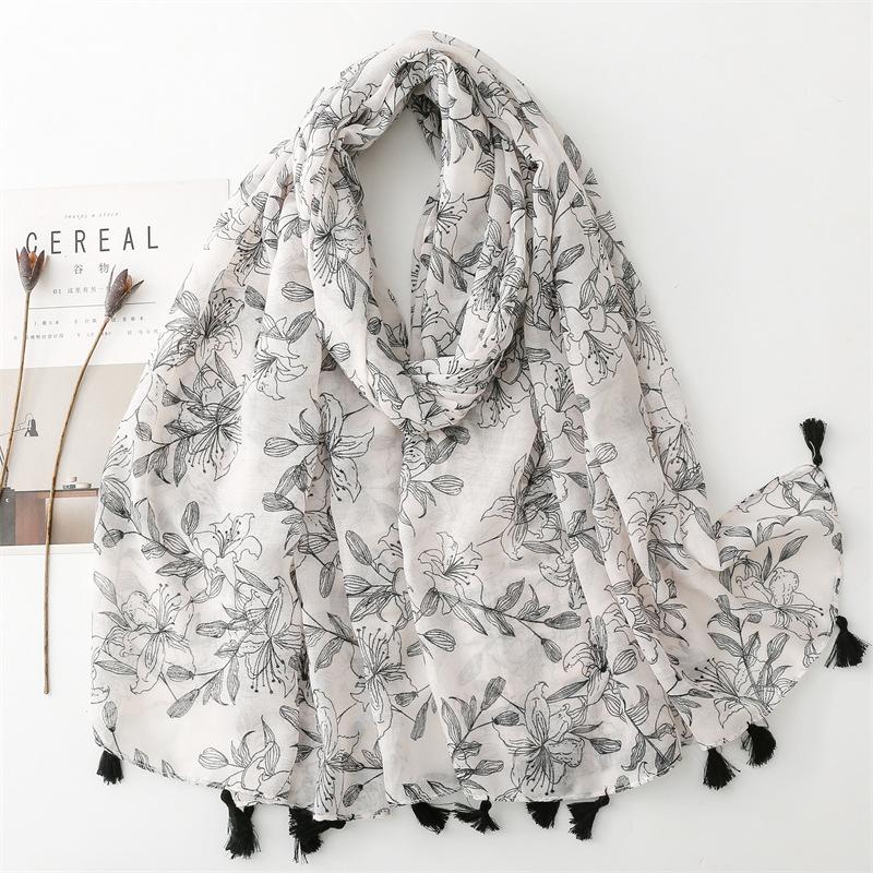 Thin Fashion Aztec Paisley Floral Tassel Viscose Shawl Scarf High Quality Wrap Pashmina Stole Bufandas Muslim Hijab 180*90Cm