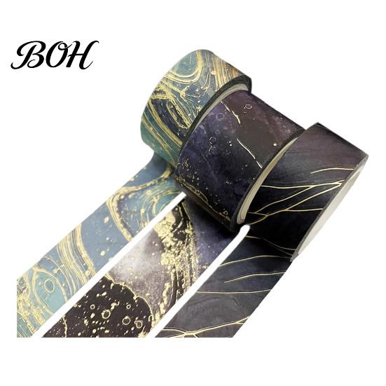 Planner Adhesive Tape 3 Rolls Golden Foil Washi Tape, Retro Plaid Leaf Pattern Decorative Kit Masking for DIY Crafts, Journal, Planner, Scrapbooking