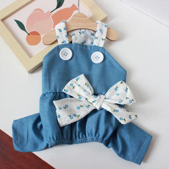 Летнее джинсовое платье для домашних животных с бантом и пуговицами с цветочным узором, мягкое платье с лямкой на шее для собак и кошек для йорков, померанских шпицев, ши-тцу, мальтийских болонок и пуделей