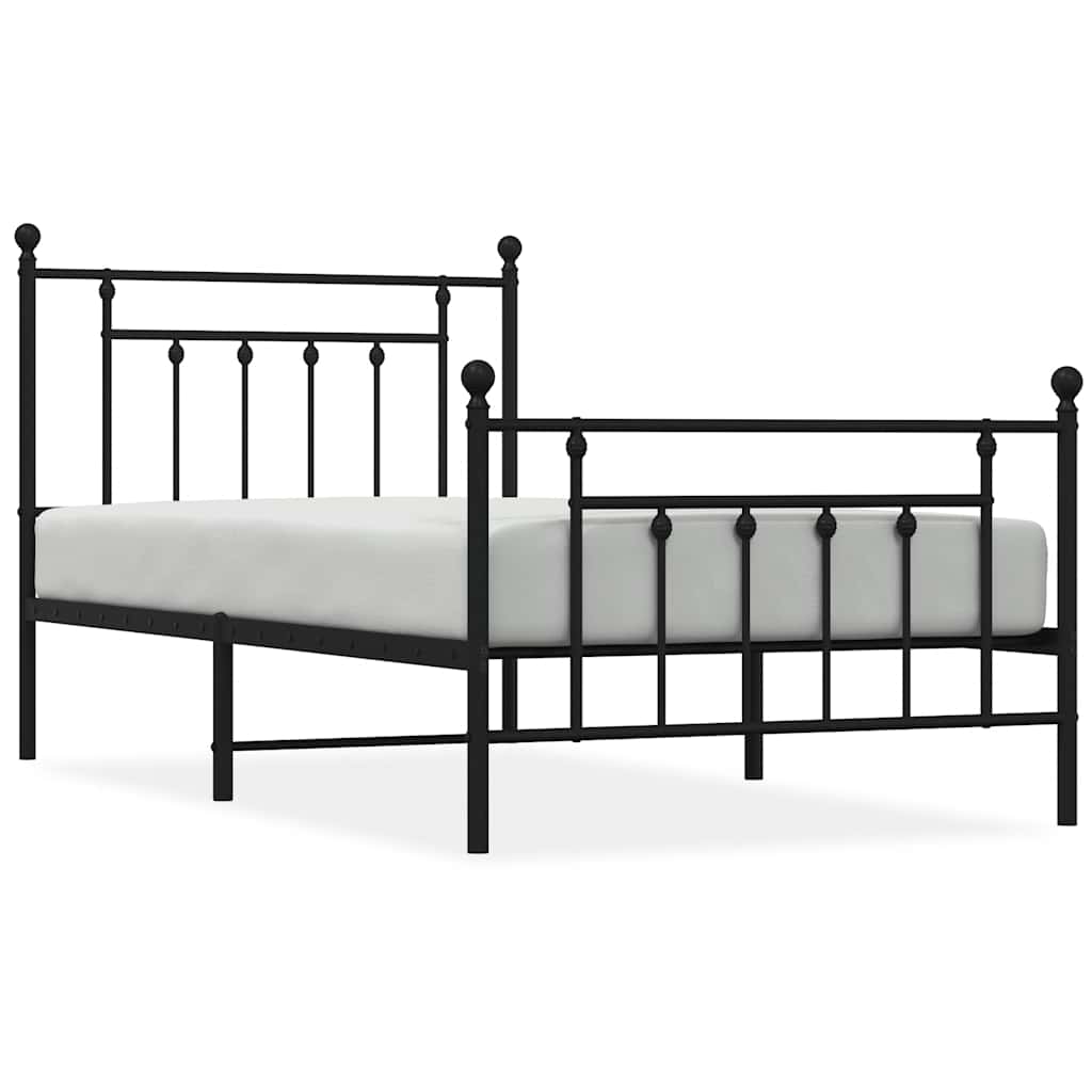 Metal Bed Frame with Headboard and Footboard Black 100 x 190 cm