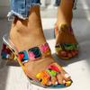 Summer Women's Colorful Chunky Heeled Sandals Rhinestone Decor Slip On Open Toe Mid Heels Stylish Daily Wear Sandals