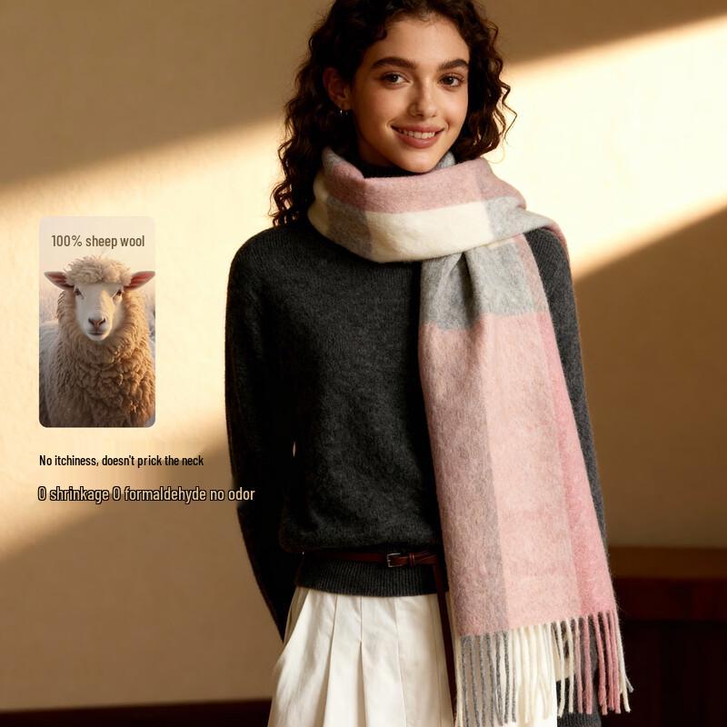 Wanwusheng Women's Elegant 100% Wool Plaid Scarf & Shawl