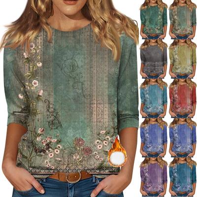 Женская рубашка с круглым вырезом и рукавом 3/4, симпатичный принт, верхняя одежда