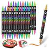 12Pieces Double Ended Acrylic Markers Acrylic Paint Pen with Brush Tip for Painting On Paper Wood Glass Ceramic Canvas