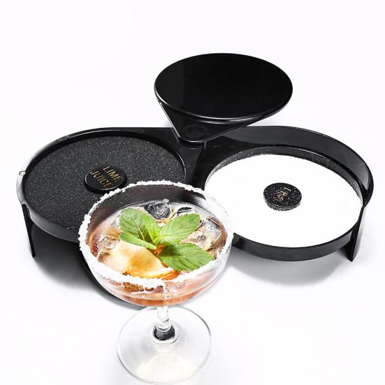Glass Rimmer Food Grade Smooth Edge Multi-layer Dustproof Rotatable Multipurpose Plastic 3-Tier Bar Glass Cocktail Sugar Salt Rimmer Kitchen Supplies
