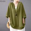 Women Casual V-Neck Loose Solid Color Half Sleeve Blouse