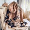 Imitation Cashmere Scarf Female, Retro Chinese Style Flower Dual-Purpose Shawl Thickened Warm Scarf