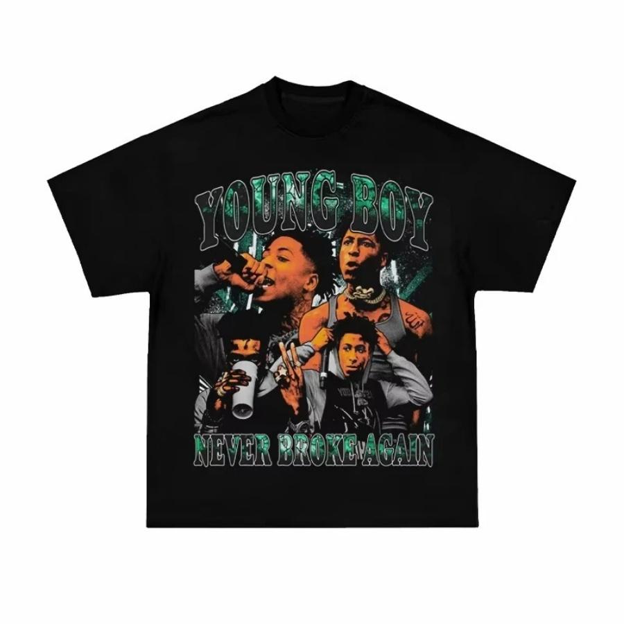 2025 Youngboy Never Broke Again Американская Ретро Хип-Хоп Рэп Фигурный Принт Футболка с Коротким Рукавом Высокое Качество Роскошный Бренд Инс Y2k