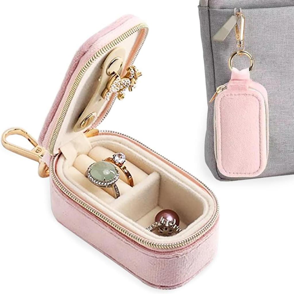 Mini Portable Jewelry Box with Keychain Earrings Necklace Ring Storage Box Velvet Travel Organizer Jewelry Case Hanging