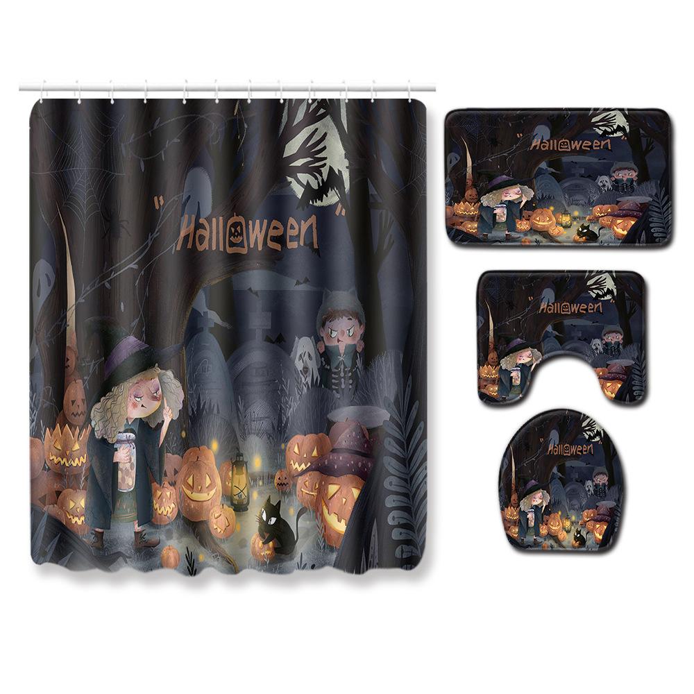 Halloween Shower Curtain Floor Mat Combination Four-Piece Set Kitchen Absorbent Non-Slip Carpet Bedroom Door Mat