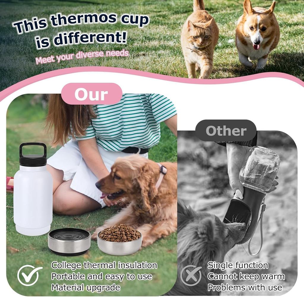 Dog Water Bottle 3 in 1 Stainless Steel Travel Portable 2 Detachable Bowls Black