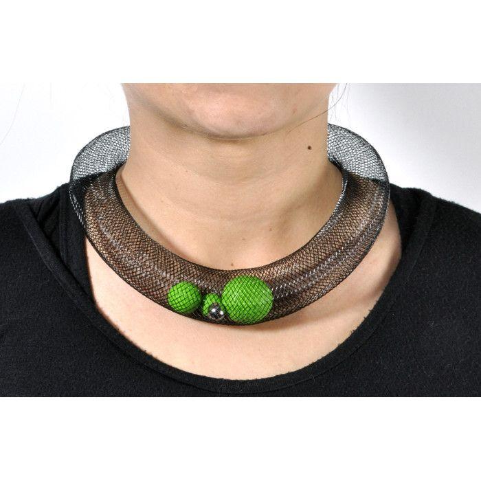 Necklace Ciambella Grande - Mesh and Apple Green Polymer
