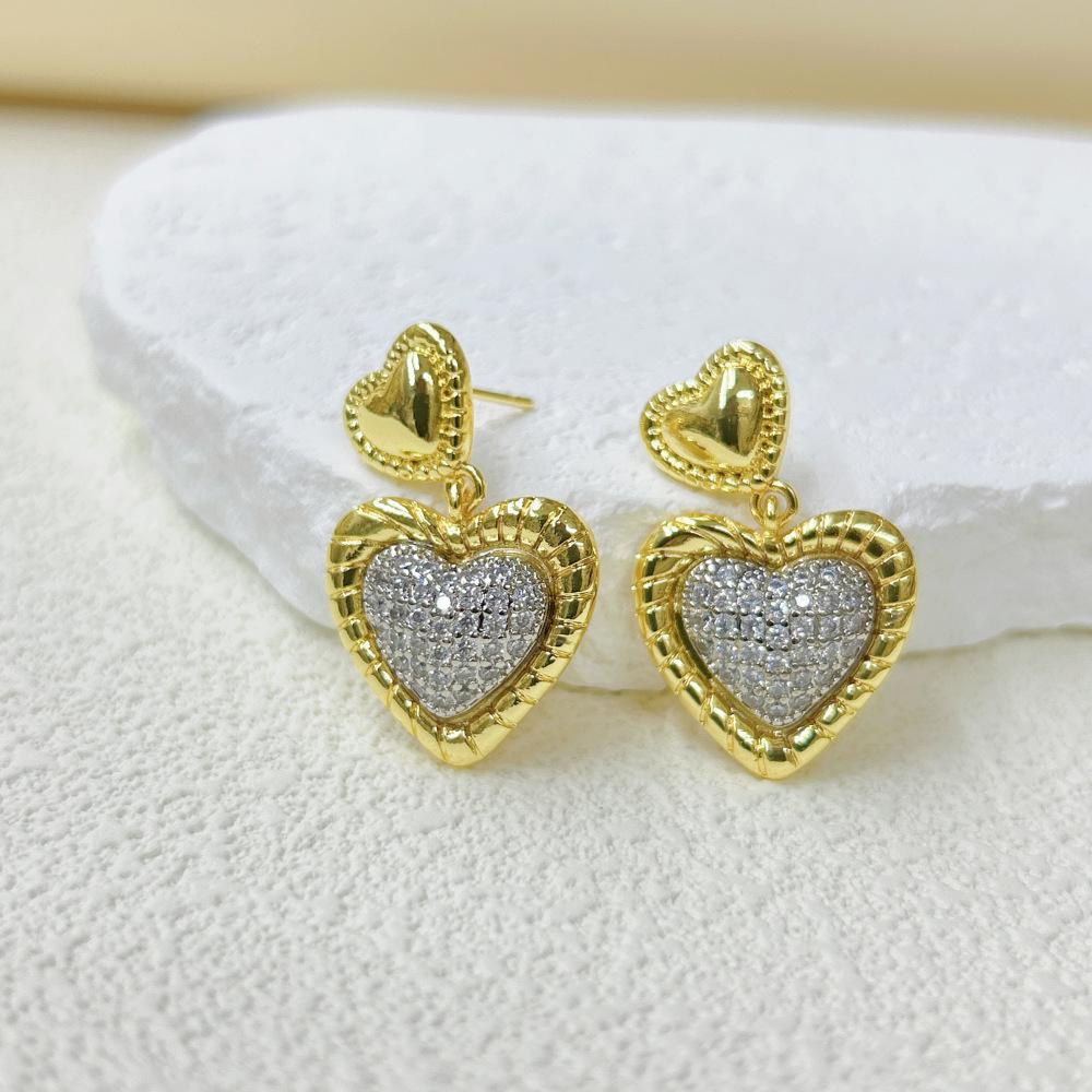 Простые модные серьги-пусеты в виде сердечек двух цветов с медным покрытием, серьги, модные темпераментные женские украшения для вечеринок