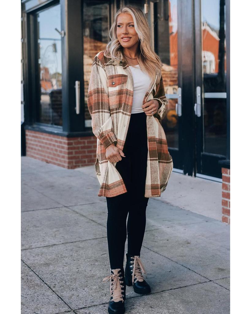 Azura Exchange Plaid Print Flap Pockets Long Shacket