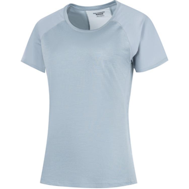 SALOMON Solid Color Spliced Comfortable Fashionable Breathable Soft Short Sleeve T-Shirt Women Tops Fragrant-Blue C22337