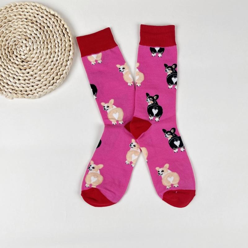 1 пара носков средней длины с рисунком милой собаки-корги, модные унисекс, подходят для всех сезонов для повседневных уличных видов спорта