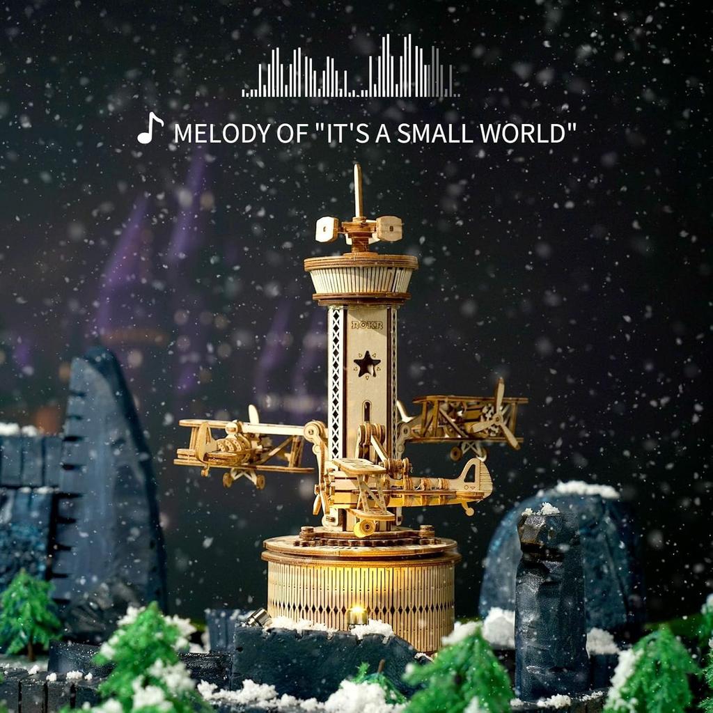 ROKR 3D Wooden Puzzle Mechanical Music Box,DIY Aircraft Model Kits to Build,Best Toy Gift for Kids/Teens/Adults on Birthday,Decoration for Room