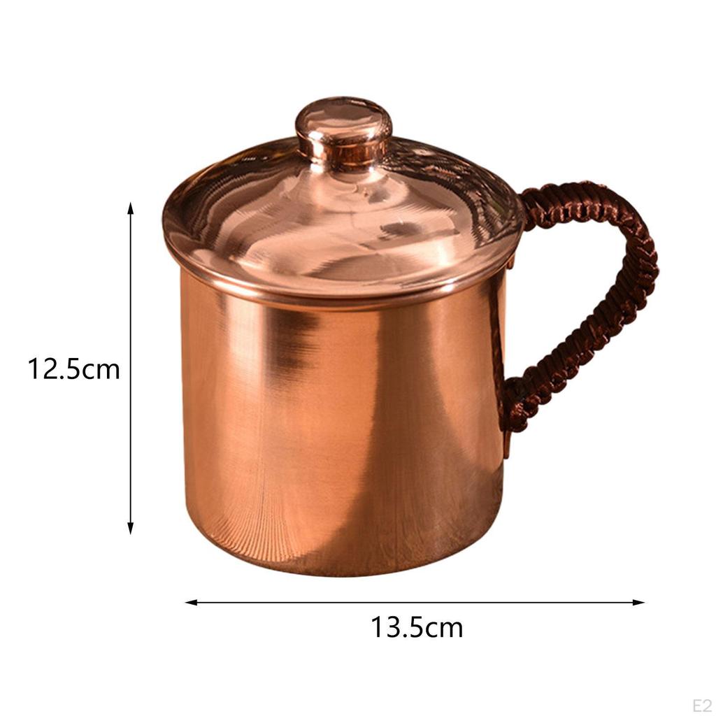Handmade Copper Water Cup 400ml Mug with Anti Scalding Handle Drinking Cups Thickened Tea