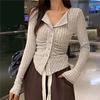 Knitted Cardigan Women  Collar Sweater Coat Vintage Long Sleeve Single Breasted Top Autumn Fashion Girls Knitwear Jumper
