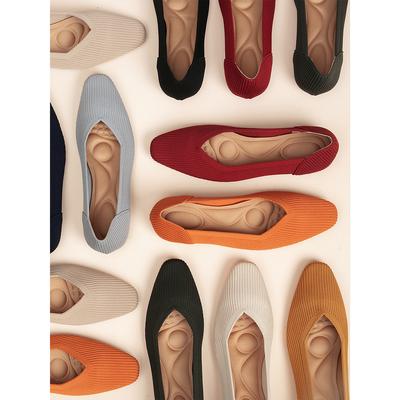 Туфли-лодочки мягкая подошва вязаные квадратный носок одинарные туфли женская обувь яичный рулет вязаные женские туфли летящая вязка плоская подошва туфли-бини дышащие