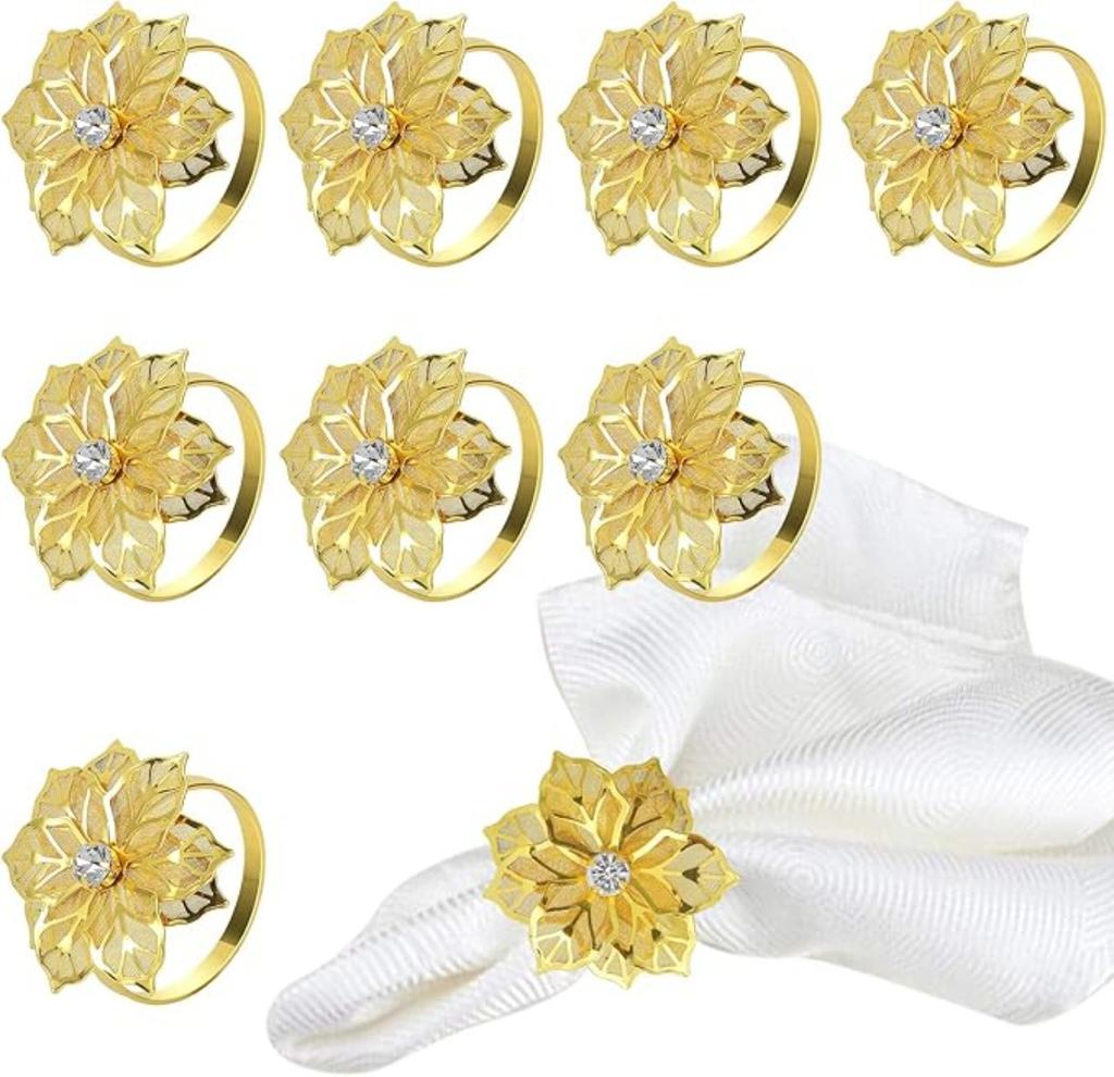10pcs Napkin Rings Alloy Hollow Out Flower Napkin Holder Dinning Table Napkin Ring for Dinner Parties Wedding Banquet Family Gatherings Table Decor