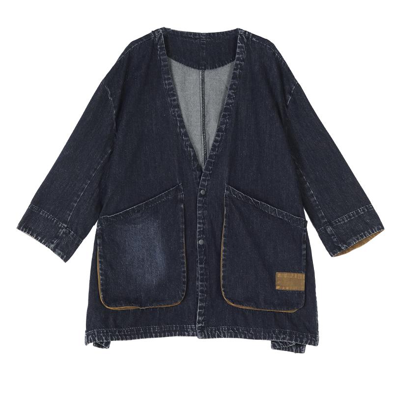Stylish V-neck Vintage Large Pocket Loose Fit Jacket for Women