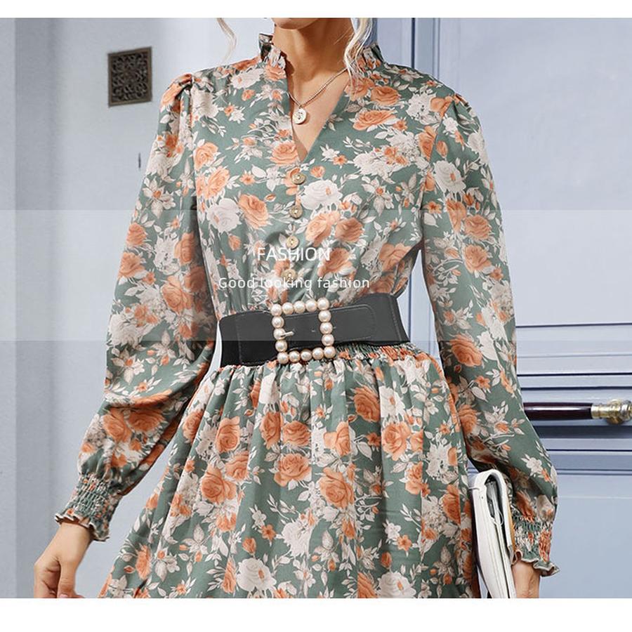 Трендовое весенне-осеннее женское платье в стиле французского кантри с длинным рукавом