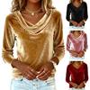 Women Tops Swing Collar Long Sleeve Velvety Fabric Solid Color Pullover