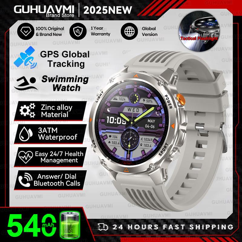 Новые Профессиональные Спортивные Умные Часы с GPS для Мужчин 1.46" AMOLED Экран 3ATM Компас Фитнес-трекер Военные Умные Часы