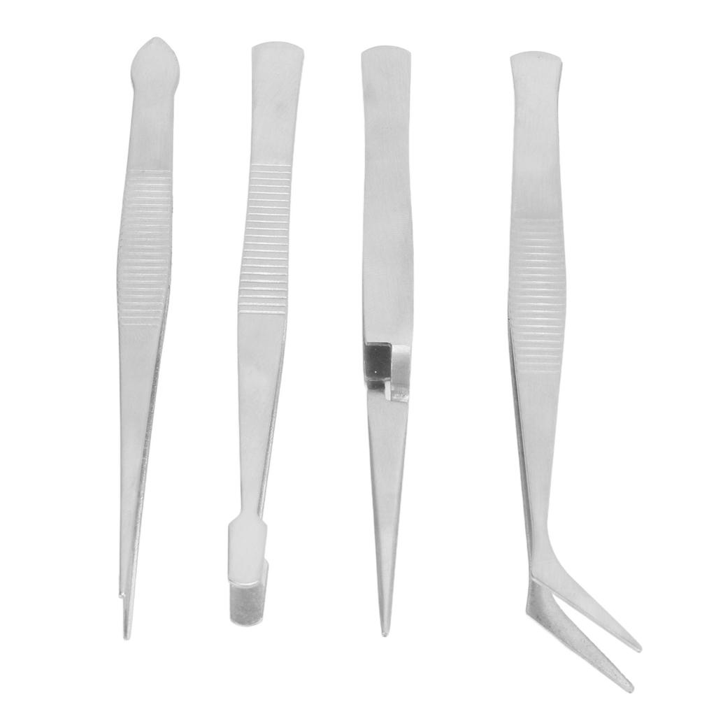 4pcs Sewing Machine Tweezers Flexible Stainless Steel Tip Elbow Wide Tip Cross Clip Long Tweezers