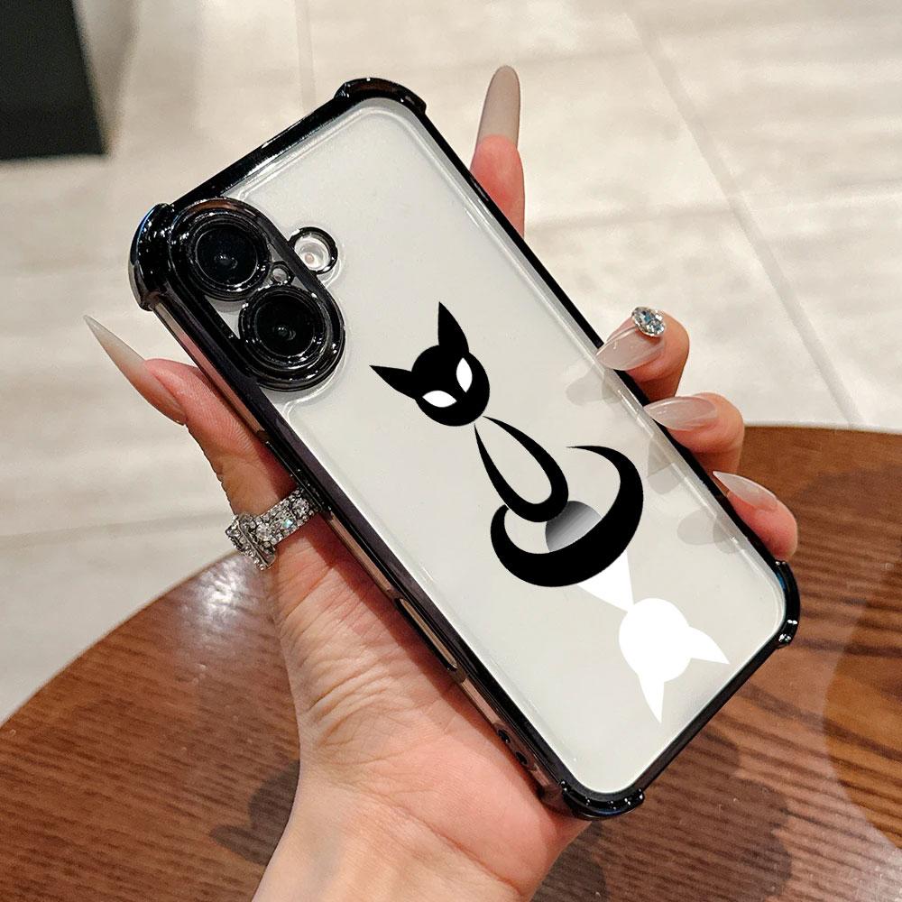 Мультяшный Милый Маленький Черный Кот Чехол Для iPhone 17 Pro 16 15 14 13 12 11 Pro Max Чехол 17 Plus 17E 16E 17Air Силиконовый Чехол Для Телефона