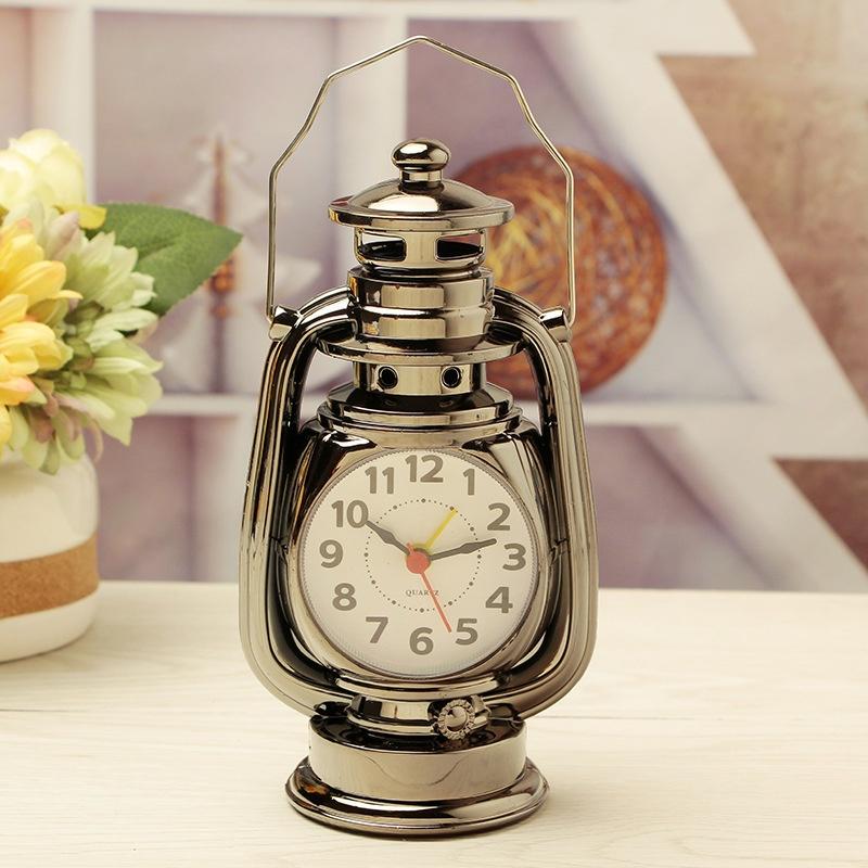 Vintage Alarm Clock Retro Oil Lamp Alarm Clock Watch Table Kerosene Light Clock Living Room Decor Ar