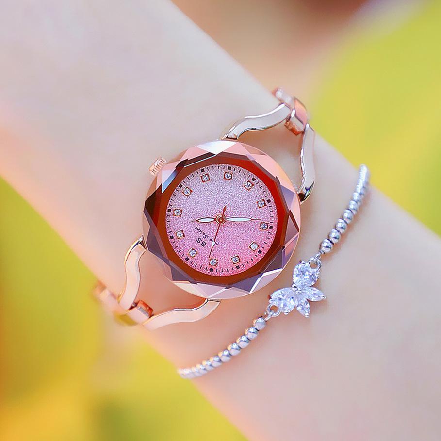 BEE SISTER BS Ladies Starry Sky Wrist Watches Dress Gold Watch Women Crystal Diamond Watches Stainless Steel Silver Clock Women Femme Quartz Watches