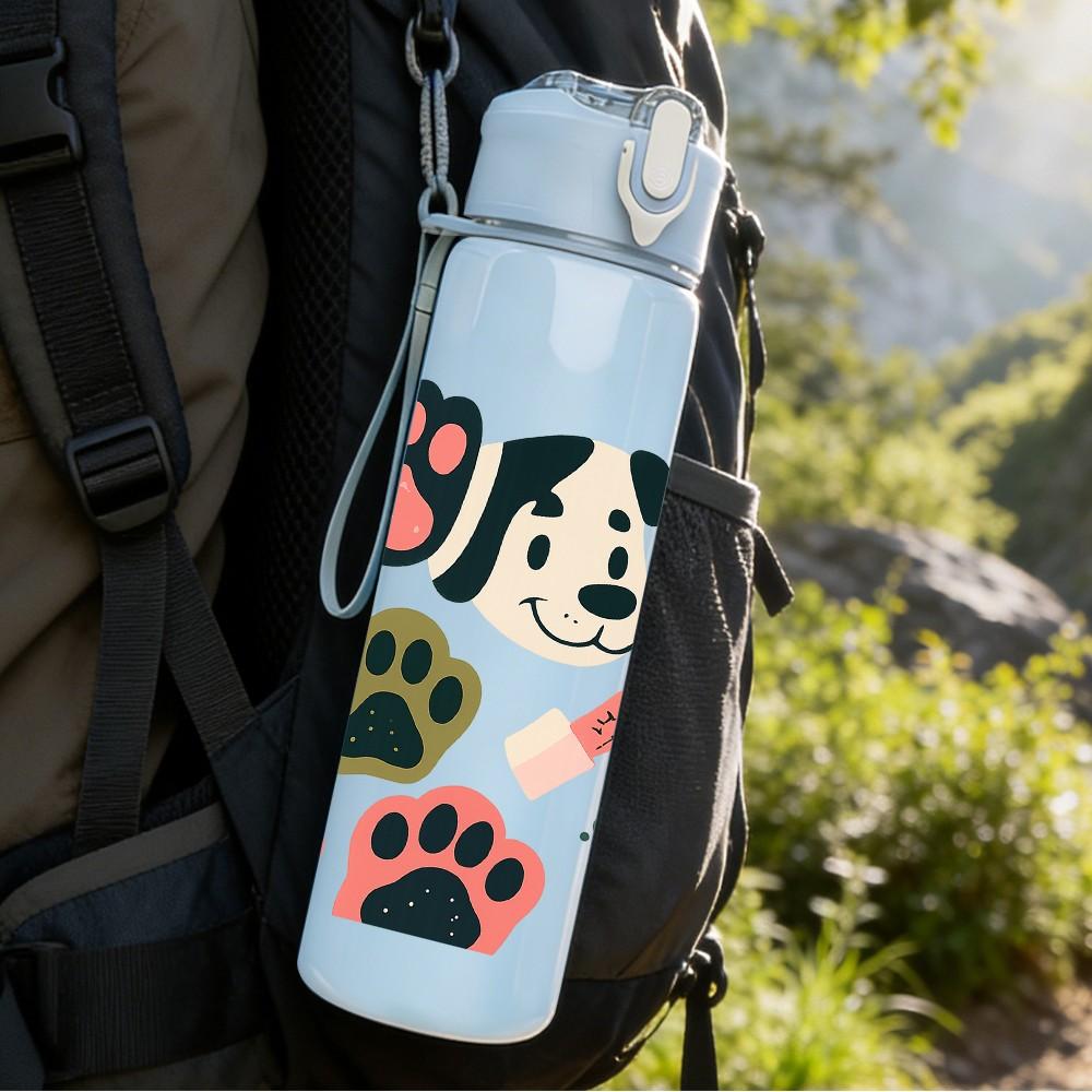 1PC Multicolor Dog Paw Print Pattern 750ml Color Plastic Sports Water Bottle Leakproof Flip Straw Lid Suitable for Sports Office Home Use