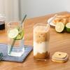 Heat Resistant Glass Cup with Straw 350ML Cold Drinks Cup Juice Cup Milk Cup with Lid Glass Texture Suitable for Drinks