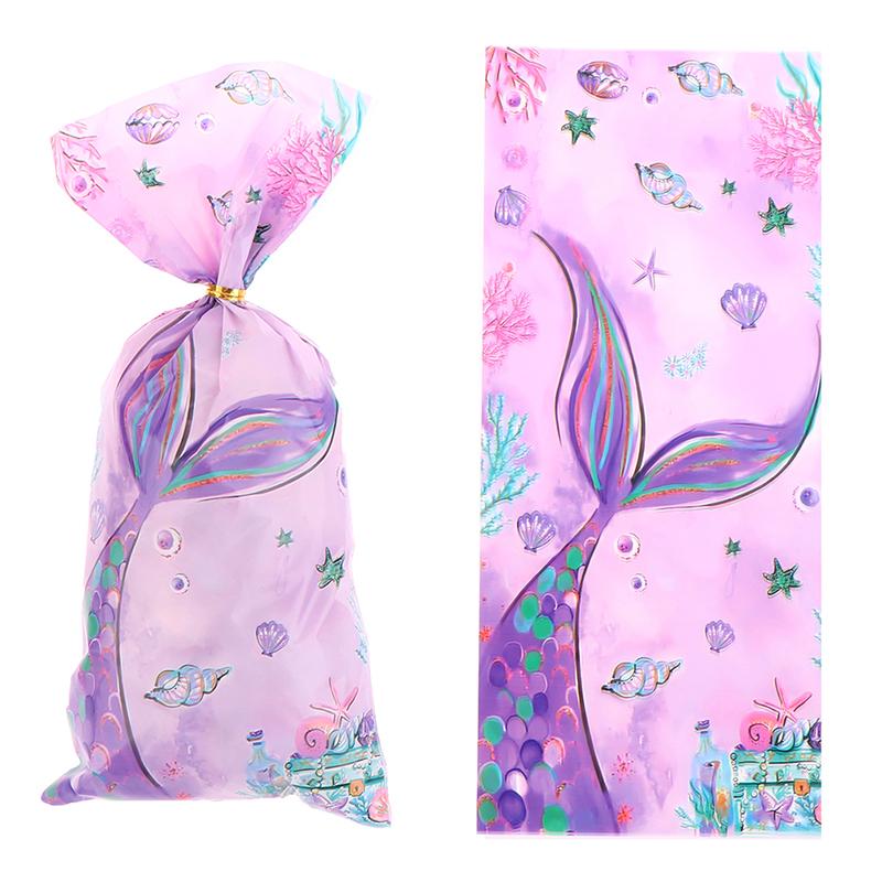 50Pcs Mermaid Party Candy Bags Biscuit Packing Bag Mermaid Birthday Gift Bag