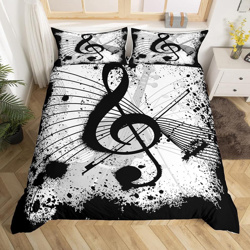 Black White Music Guitar Instrument Piano 3D Print Bedding Set Cozy Duvet Cover King Queen Twin Size Birthday Gift Bedroom Decor