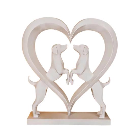 Love Heart Dogs Statue, 3D Printed Puppy Sculpture, Romantic Dogs Figurine Desktop Heart Ornament, Gift for Dog Lovers Room Table Shelf Decor