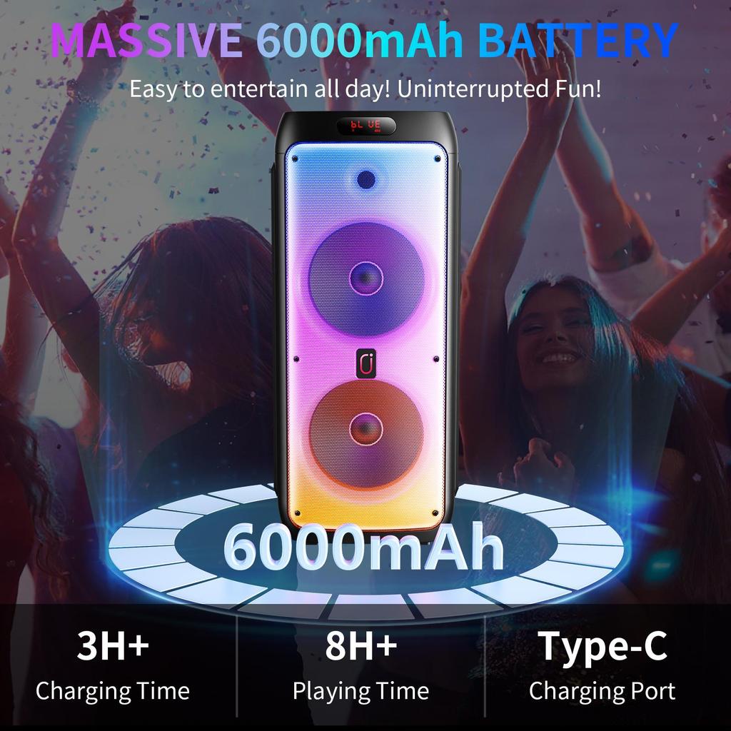 Большая Bluetooth-колонка T38, Беспроводная колонка на колесах и с ручкой, Караоке-машина с двумя микрофонами с TWS