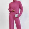 European & American 2023 Autumn/Winter High-Neck Knit Sweater & Loose Trousers Women's Two-Piece Casual Suit