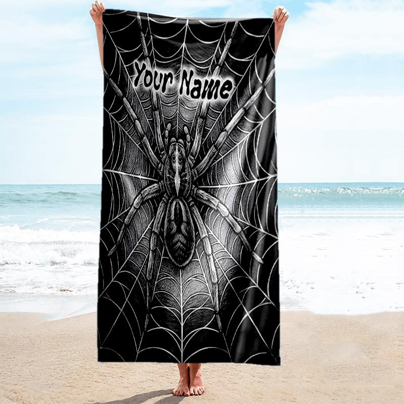 1PC Custom Name "Spider Web Design" Beach Towel Highly Absorbent And Sand-Resistant Towel for Swimming, Pool, Yoga, And Travel Lightweight