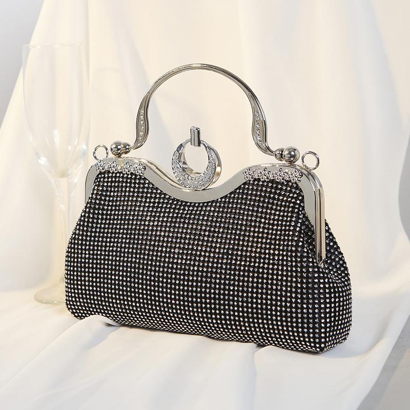 Vintage Style Rhinestone Evening Bag With Lock Closure For Formal Events And Daily Use