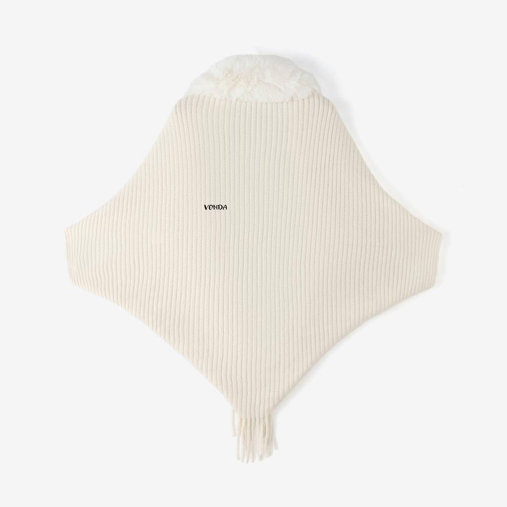 VONDA Women Long Sleeve Fluffy Tassel Splicing Open Front Casual Knitted Sweaters Cardigans