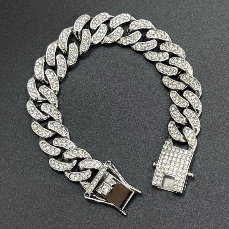 13mm Cuban Chain Bracelet with Diamond Inlay - Men's & Women's European/American Hip-hop Jewelry